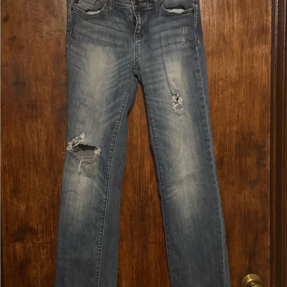 Judy Blue Medium Blue Distressed Straight Leg Jeans